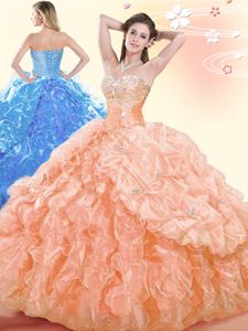 Noble Floor Length Lace Up Vestidos de Quinceanera Apple Green and In for Military Ball and Sweet 16 and Quinceanera with Beading and Ruffles and Pick Ups
