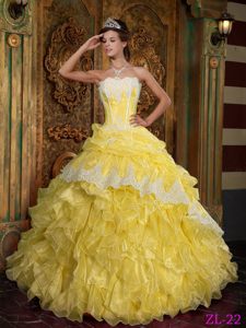Best Seller Appliqued Ruffled Yellow Sweet 15 Dress in Organza in Style