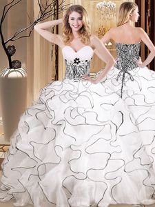 Pretty White Quinceanera Gowns Military Ball and Sweet 16 and Quinceanera and For with Ruffles Sweetheart Sleeveless Lace Up